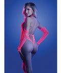 Glow Flashback Black Light Reactive Rhinestone Teddy W/Gloves (or Leg Warmers) - Neon Pink