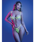 Mind Control Uv Reactive Lace And Mesh Underwire Bra & Thong - Neon Green