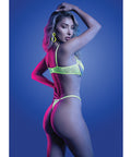 Mind Control Uv Reactive Lace And Mesh Underwire Bra & Thong - Neon Green
