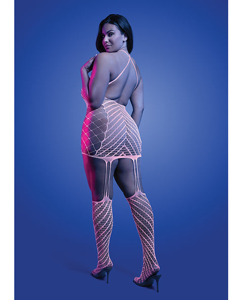Metamorphic Glow-In-The-Dark Bodystocking Dress; Glows Pink - White