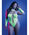 Pressure Point Uv Reactive Rhinestone Studded Teddy & Gloves/Leg Warmers 2 Pc Set - Neon Green