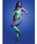 Pressure Point Uv Reactive Rhinestone Studded Teddy & Gloves/Leg Warmers 2 Pc Set - Neon Green