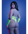 Pressure Point Uv Reactive Rhinestone Studded Teddy & Gloves/Leg Warmers 2 Pc Set - Neon Green