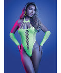 Pressure Point Uv Reactive Rhinestone Studded Teddy & Gloves/Leg Warmers 2 Pc Set - Neon Green