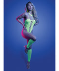 Pressure Point Uv Reactive Rhinestone Studded Teddy & Gloves/Leg Warmers 2 Pc Set - Neon Green