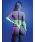 Pressure Point Uv Reactive Rhinestone Studded Teddy & Gloves/Leg Warmers 2 Pc Set - Neon Green