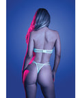 In My Sight Wide Net Mesh Cut-Out Bra & Panty W/Rhinestone Clasp - Light Blue