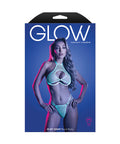 In My Sight Wide Net Mesh Cut-Out Bra & Panty W/Rhinestone Clasp - Light Blue