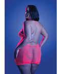 Back It Up Fishnet Halter Dress In Floral Knit - Neon Pink