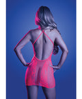 Back It Up Fishnet Halter Dress In Floral Knit - Neon Pink