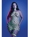 Warning Sign Gartered Fishnet Dress W/Rhinestone Detail - Neon Green