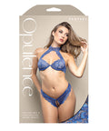 Opulence Gold Corded Lace Bra & Panty W/Black Peral Details - Blue