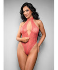 Temptress Calliope Striped Sheer Floral Lace Zippered Teddy - Coral 3X/4X