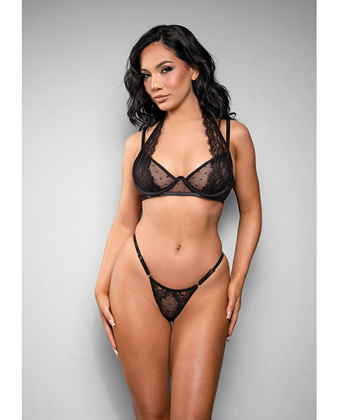 Temptress Vivienne Swiss Dot Mesh And Lace Bra W/Panty 2 Pc Set - Black