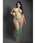 Sheer Heart Of Glass Lace Knit Halter Top W/G-String & Gartered Stockings 3 Pc Set - Mint