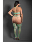 Sheer Heart Of Glass Lace Knit Halter Top W/G-String & Gartered Stockings 3 Pc Set - Mint