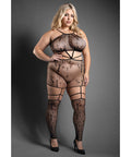 Sheer Unholy Gartered Bodystocking Dress W/Attached Stockings - Black