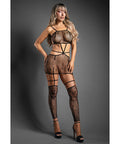 Sheer Unholy Gartered Bodystocking Dress W/Attached Stockings - Black