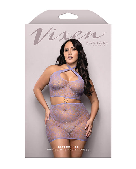 Vixen Serendipity Rhinestone Leopard Knit Keyhole Halter Dress - Lavender