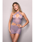 Vixen Serendipity Rhinestone Leopard Knit Keyhole Halter Dress - Lavender