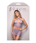 Vixen Serendipity Rhinestone Leopard Knit Keyhole Halter Dress - Lavender