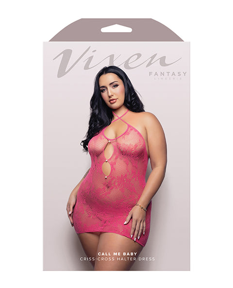 Vixen Call Me Baby Halter Dress W/Pearl Details - Hot Pink