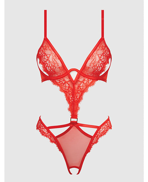 Nadia Lace & Mesh Cutout Teddy - Grenadine Dark Orange