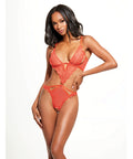 Nadia Lace & Mesh Cutout Teddy - Grenadine Dark Orange
