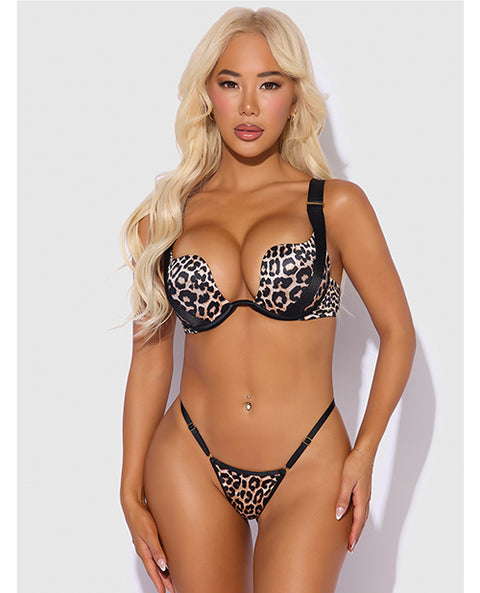 Devon Push Up Bra w/Harness & G-String 3 pc Set - Leopard SM
