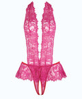 Jocelyn Lace Halter Teddy w/Open Crotch - Raspberry XL