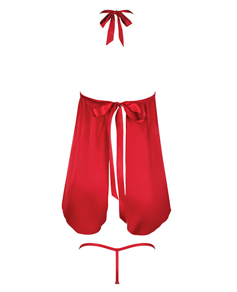 Jocelyn Lace & Satin Halter Mini Babydoll Dress w/Thong - Raspberry LG