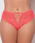 Bella Lace Up Tanga Panty w/Jewel Detail - Coral 1X/2X