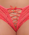 Bella Lace Up Tanga Panty w/Jewel Detail - Coral 3X/4X
