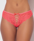 Bella Lace Up Tanga Panty w/Jewel Detail - Coral XL