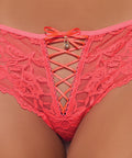 Bella Lace Up Tanga Panty w/Jewel Detail - Coral XL