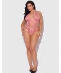 Kiki Lace & Satin Drop Off Teddy - Rose 1X/2X