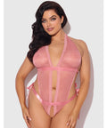 Kiki Lace & Satin Drop Off Teddy - Rose 1X/2X