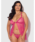 Yvone Lace Babydoll w/Front Closure & G-String 2 pc Set - Pink 3X/4X