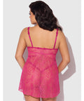 Yvone Lace Babydoll w/Front Closure & G-String 2 pc Set - Pink 3X/4X