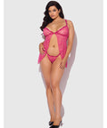Yvone Lace Babydoll w/Front Closure & G-String 2 pc Set - Pink 3X/4X
