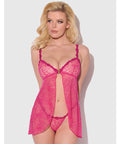 Yvone Lace Babydoll w/Front Closure & G-String 2 pc Set - Pink 3X/4X