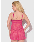 Yvone Lace Babydoll w/Front Closure & G-String 2 pc Set - Pink 3X/4X