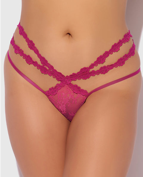 Yvone Lace Strappy Backless Tanga Panty - Pink