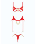 Cecily Lace Cut-Out Bra & Thong w/Garter Straps - Red 1X/2X