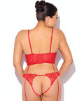Cecily Lace & Mesh Bustier w/Thong & Garter Straps - Red LG