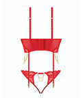 Cecily Lace & Mesh Bustier w/Thong & Garter Straps - Red LG
