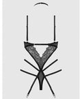 Eden Embroidered Lace & Mesh Teddy w/Garters - Black XL