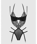 Eden Embroidered Lace & Mesh Teddy w/Garters - Black XL