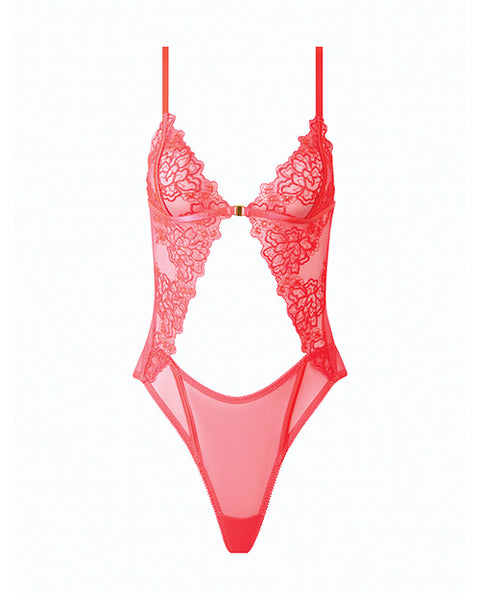Eden Scalloped Lace High Cut Teddy - Coral LG