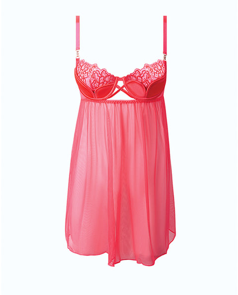 Eden Mesh Chemise Mini Dress w/Keyhole Cutout Details - Coral 3X/4X